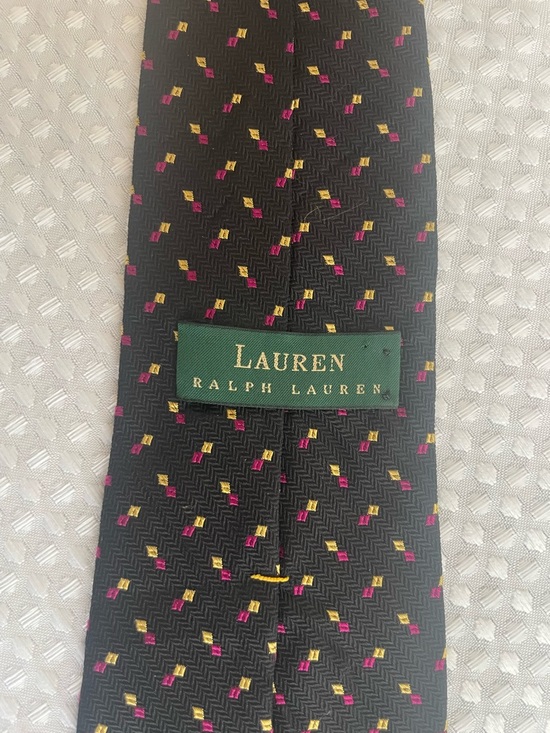 Lauren Ralph Lauren Men's Black Silk Geometric Herringbone Tie USA Made #679 - Picture 4 of 5
